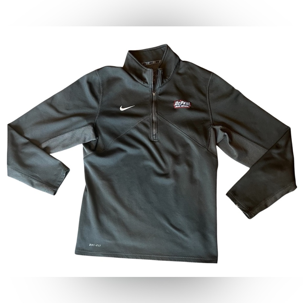 Nike DePaul Blue Demons Jacket Mens Small Dark‎ Gray 1/4 Zip Pullover Dri-Fit